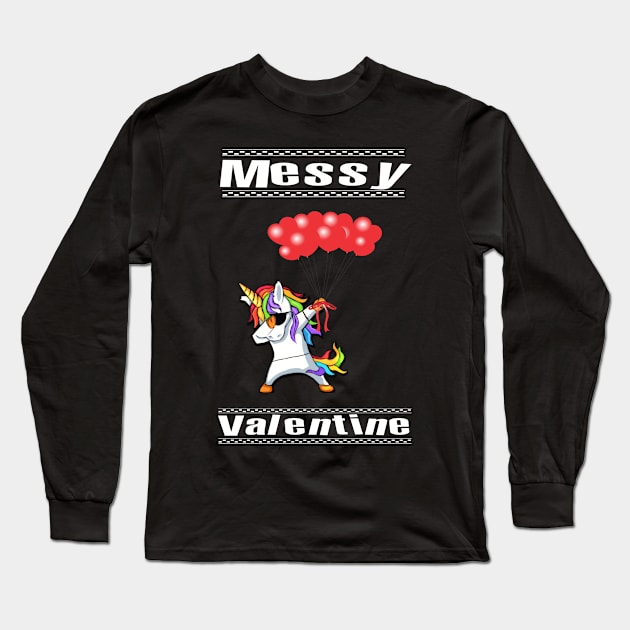 Messy Dabbing Unicorn Valentines Day Gift For Men Women Kids Long Sleeve T-Shirt by familycuteycom